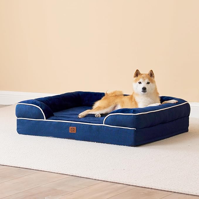 EHEYCIGA Egg-Crate Memory Foam Dog Bed, Waterproof, Navy, Large 41 x 27 x 6.5 inches, 100 lbs Capacity