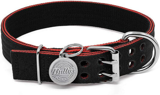 Pit Bull Collar, Dog Collar for Large Dogs, Heavy Duty Nylon, Stainless Steel Hardware (Large, Black with Red Trim)