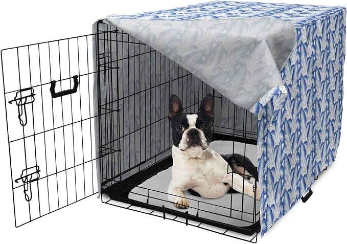 Lunarable Traditional Dog Crate Cover, Blue Leaves Ornate Folkloric Design Ethnic Motifs of Asia Print, Easy to Use Pet Kennel Cover for Small Dogs Puppies Kittens, 22 Inch, Cobalt Blue and White