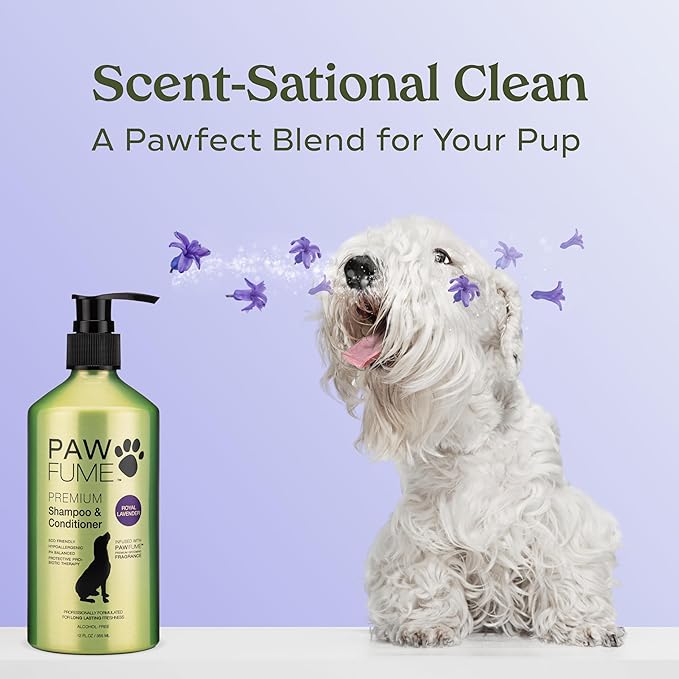 PAWFUME Dog Shedding Shampoo and Conditioner, Royal Lavender, 2-Pack – Nourish & Detangle for Silky Soft Coat – Probiotic, Deep-Cleaning, pH-Balanced – Salon-Quality Shedding Shampoo for Dogs