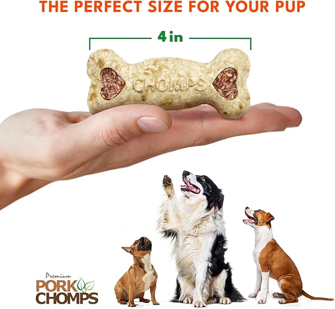 Pork Chomps Dog Chews, 4-inch Crunchy Bones, Bacon Flavor, 2 Count (Pack of 2)