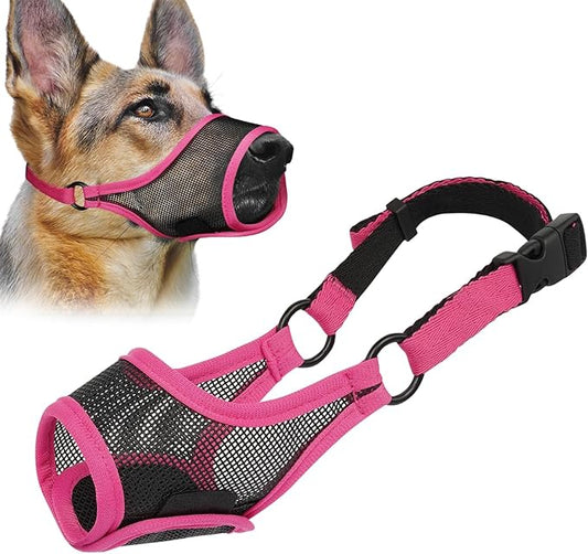 LUCKYPAW Dog Muzzle, Mesh Dog Muzzle for Large Medium Small Dogs, Soft Muzzles for Biting Chewing Fierce Barking, Breathable Muzzle with Adjustable Strap for Training (Hot Pink, XS(Snout:6.5"-7.5"))