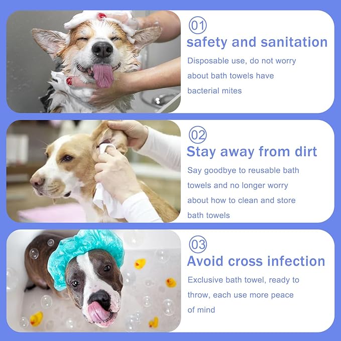Disposable Pet Bath Towel,15 PCS Portable Pet Grooming Towels,11.8 x 21.6 inch Convenient Pet Cleaning Towel Pet Drying Towels,Absorbent Bath Towel for Small Dog Puppy Cat, White