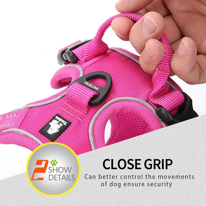 Soft Front Dog Harness .Best Reflective No Pull Harness with Handle and 2 Leash Attachments
