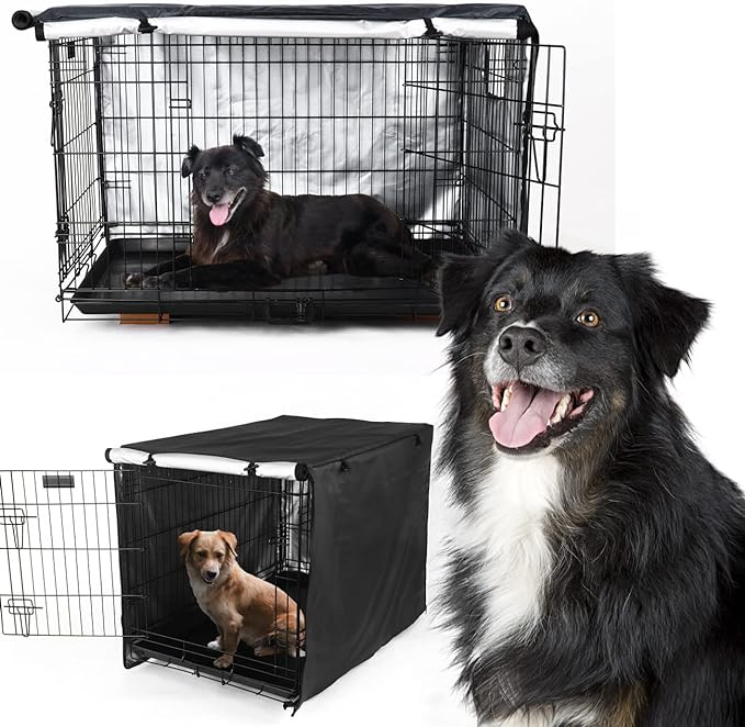 Senmortar Double Door Dog Crate Cover Wire Dog Cage Cover Waterproof Durable Lightweight 420D Polyester for Pet Crates Black 48 inches