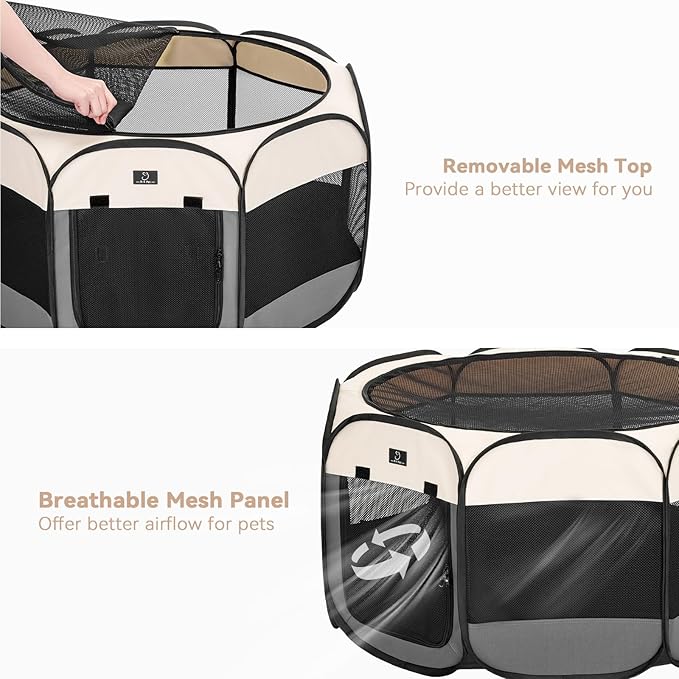 A4Pet Portable Dog Playpen, Pop Up Dog Playpen Indoor/Outdoor, Pet Playpen for Cats, Puppies - Removable Zipper & Collapsible Travel Bowl