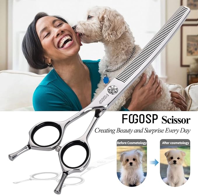 Left Handed Curved Thinning Shears 7 in Professional Left Pet Grooming Scissors for Groomer