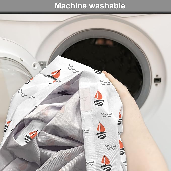 Lunarable Sail Boat Dog Crate Cover, Abstract Boat Waves Cartoon Drawing Style Geometric Pattern, Easy to Use Pet Kennel Cover for Cats & Medium Dogs, 24 Inch, Salmon Black Grey