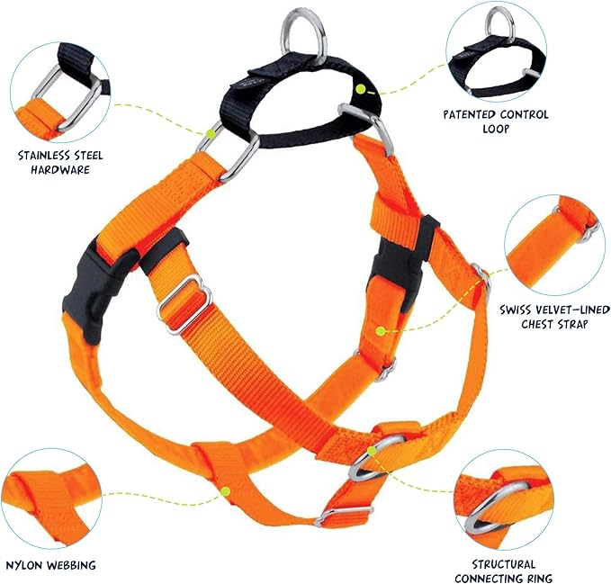 2 Hounds Design Freedom No Pull Dog Harness | Comfortable Control for Easy Walking |Adjustable Dog Harness and Leash Set | Small, Medium & Large Dogs | Made in USA | Solid Colors | 1" XXL Neon Orange