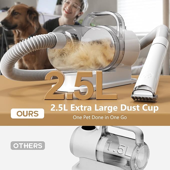 Dog Gromming Vacuum, Pet Grooming Kit with Pet Clipper, Dog Vacuum for Shedding Grooming, 2.5L 6-in-1 Low Noise Grooming Kit for Dogs Cats at Home
