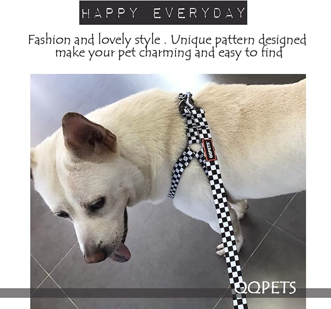 QQPETS Dog Harness Leash Set Adjustable Heavy Duty No Pull Halter Harnesses for Small Medium Large Breed Dogs Back Clip Anti-Twist Perfect for Walking (M(19"-26" Chest Girth), Black Plaid)