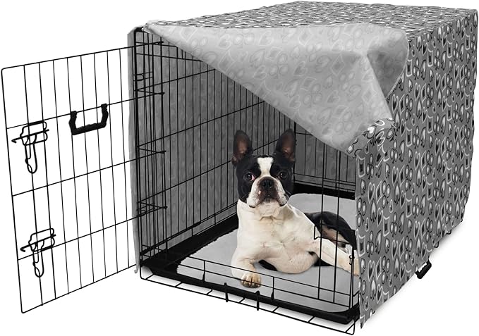 Lunarable Casino Dog Crate Cover, Playing Cards Abstract Style with Monochrome Display Gambling Theme, Easy to Use Pet Kennel Cover for Small Dogs Puppies Kittens, 22 Inch, Black White Grey