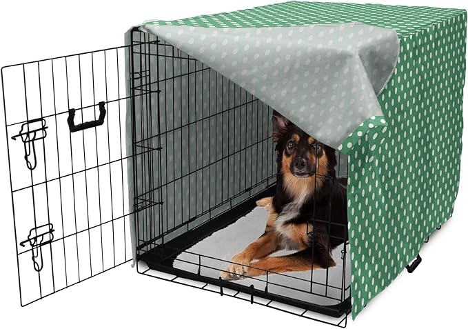 Lunarable Green Dog Crate Cover, Old Fashioned Polka Dot Pattern on Green Background Classical Traditional, Easy to Use Pet Kennel Cover for Medium Large Dogs, 36 Inch, Forest Green White