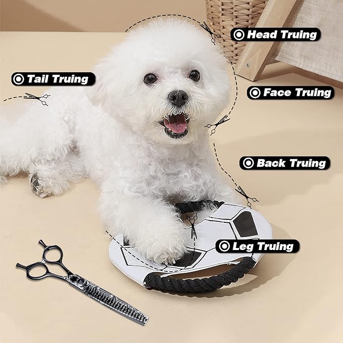 JASON 7" Chunker Dog Grooming Scissors, Ergonomic Pets Grooming Thinner Blender Shears Cat Trimming Texturizing with Offset Handle, Stainless Steel, Light Weight, Sharp, Safe, Comfortable