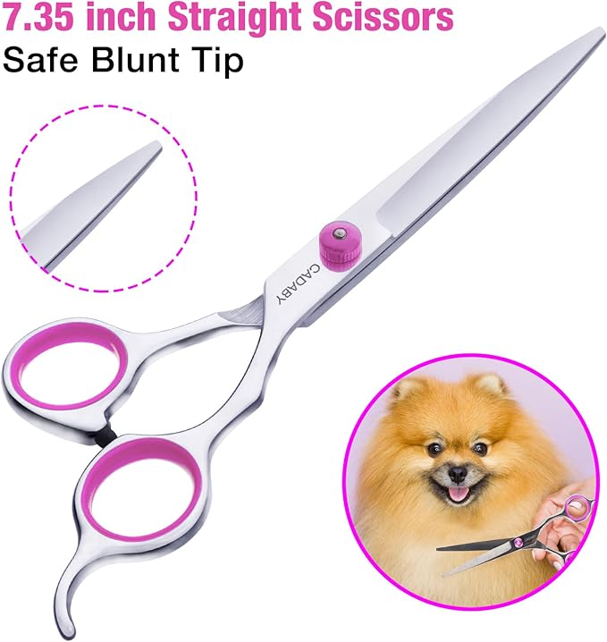 Pink Dog Grooming Scissors, Dog Grooming Scissors Kit, Professional Stainless Steel Pet Grooming Shears for Dog, Cat, 5 in 1
