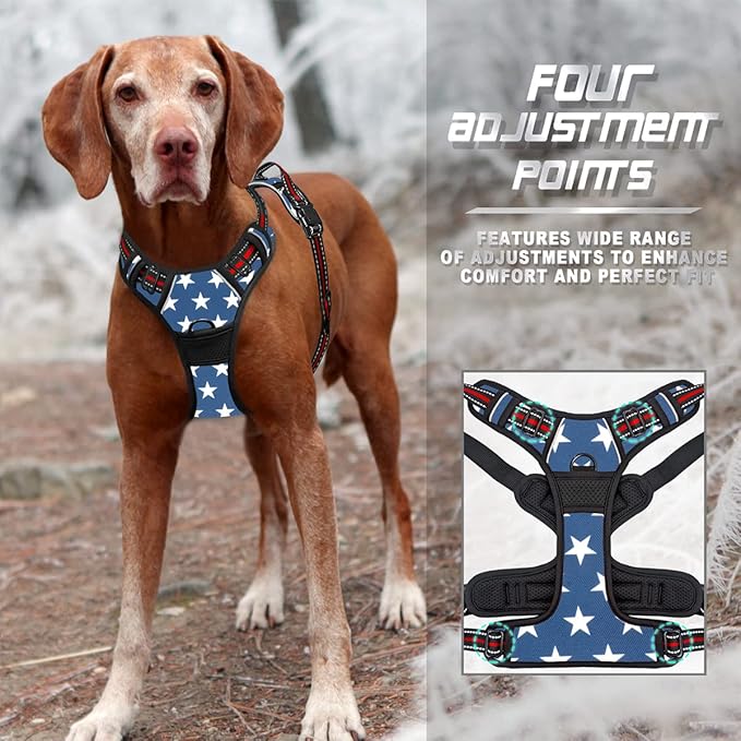 BARKBAY No Pull Dog Harness Front Clip Heavy Duty Reflective Easy Control Handle for Large Dog Walking(Star,L)