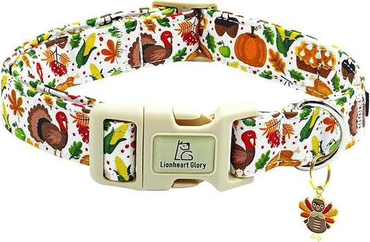 Lionheart glory Turkey Dog Collar, Thanksgining Day Dogs Collar Adjustable Soft Comfortable Collars for Small Dogs Girl or Boy Pet Gift Fall Cute Collar Quick Release Plastic Buckle
