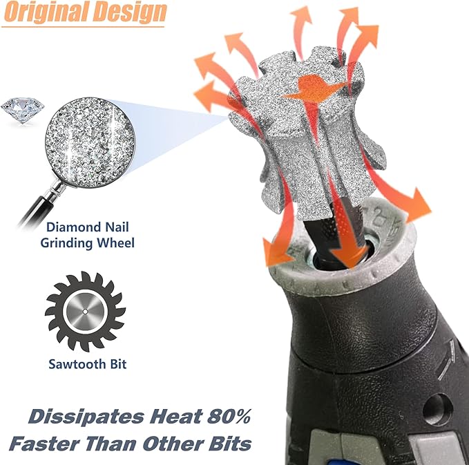 Dog Nail Grinder Bits Fast Cooling Tips with Anti-Clogging, Diamond Dog Nail Grinder Sawtooth Head for Claw Care Grooming 1/8'' Dremel Sanding Drums Replacement for Anxious Dogs - SuperC 120# 3P