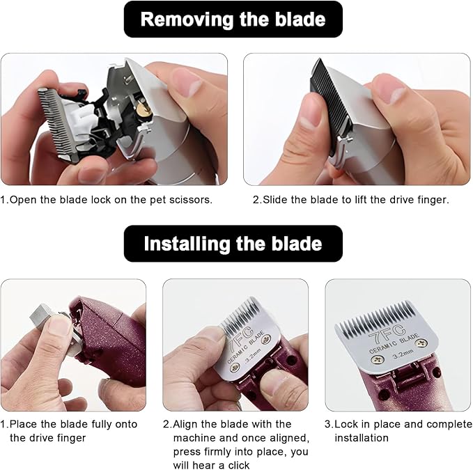 Detachable Pet Dog Clipper Blades, Compatible with Size-7FC Cut Length 1/8"(3.2mm), Most Oster A5, KM Series Clippers,Made of Stainless Steel Blade 1Pack