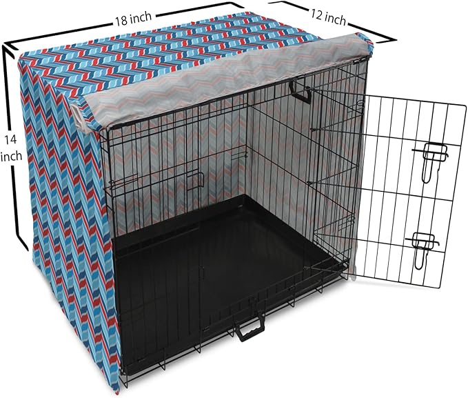 Lunarable Chevron Dog Crate Cover, Abstract Dimension Effects Featured Wavy Zigzag Leaf Curve Contrast Image, Easy to Use Pet Kennel Cover for Small Dogs Puppies Kittens, 18 Inch, Violet Blue Red Aqua
