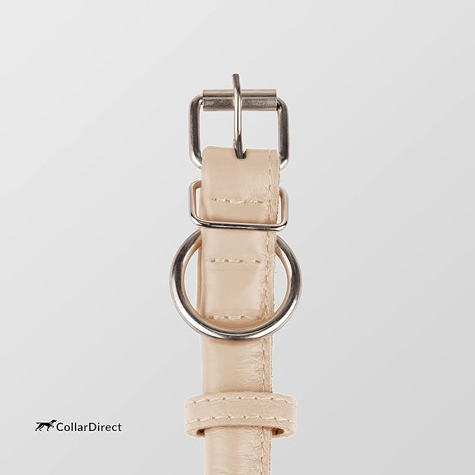 CollarDirect Rolled Leather Dog Collar, Soft Padded Round Puppy Collar, Handmade Genuine Leather Collar Dog Small Large Cat Collars 13 Colors (18-22 Inch, Beige Textured)