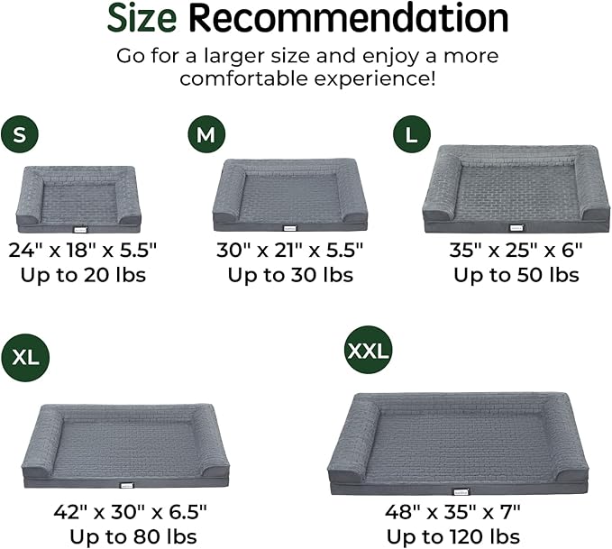 BALANCE Orthopedic Dog Bed for Large Dogs, Comfortable Dog Sofa Beds with Removable Washable Cover & Nonskid Bottom, Egg Crate Foam Dog Couch for Pet Sleeping, Grey