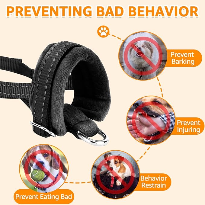 SlowTon Soft Dog Muzzle, Adjustable Padded Nylon Muzzle for Large Medium Dogs Anti Chewing Barking Biting, Allow Dog Pant & Drink (Black, L)