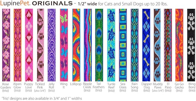 Small Adjustable Dog Harness by Lupine 1/2" Wide Ripple Creek Design with 12-20" Adjustable Girth