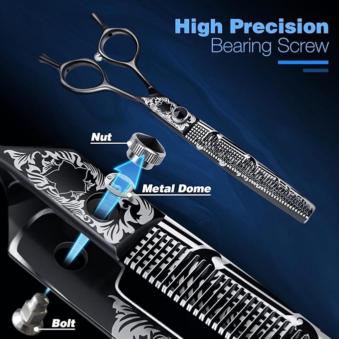 JASON 7" Thinning Dog Grooming Scissors, Ergonomic Pets Grooming Thinner Blender Shears Cat Trimming Texturizing with Offset Handle, Stainless Steel, Light Weight, Sharp, Safe, Comfortable