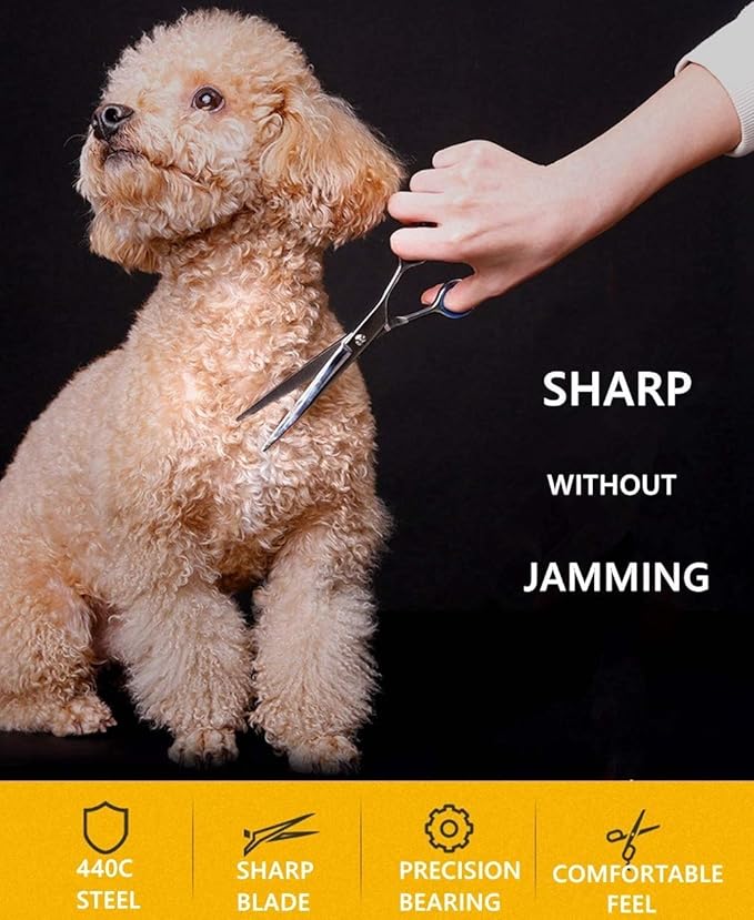 Dream Reach Dog Grooming Scissors - 7'' Professional Pet Cat Hair Scissors Set - Best Cutting & Curved & Thinning Shear Scissors & Grooming Comb Kit for Small Large Dogs Cats Pets