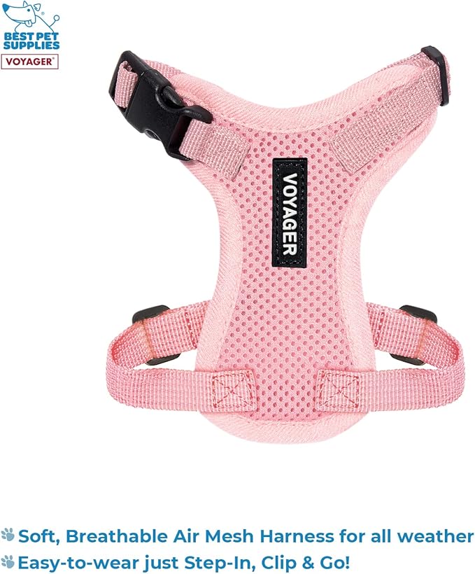 Voyager Step-in Lock Adjustable Cat Harness w. Cat Leash Combo Set with Neoprene Handle 5ft - Supports Small, Medium and Large Breed Cats by Best Pet Supplies - Pink, XXS