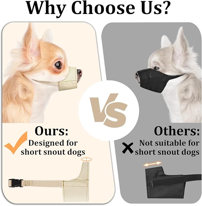 Mayerzon Short Snout Dog Muzzle, Small Muzzle for Chihuahua Shih Tzu American Bully Boxer Puppy, Soft Fabric Muzzles for Grooming Vet Visits