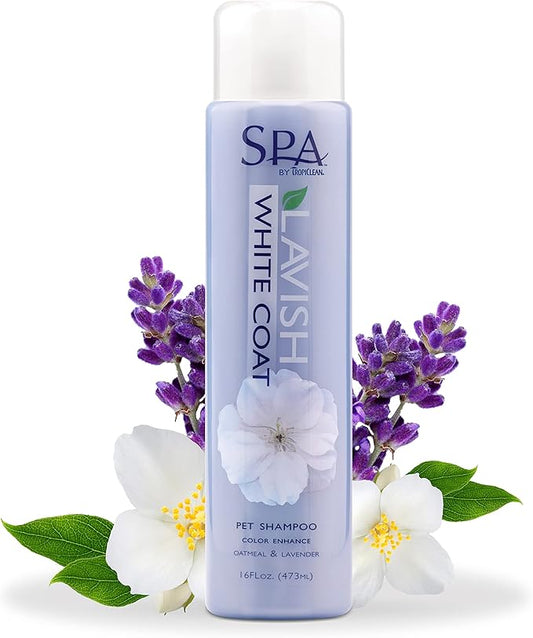 TropiClean SPA Lavish Dog Shampoo | Dog Whitening Shampoo For White Coats & All Other Coat Types | Naturally Derived Salon Grade Ingredients | Made in the USA | 16oz