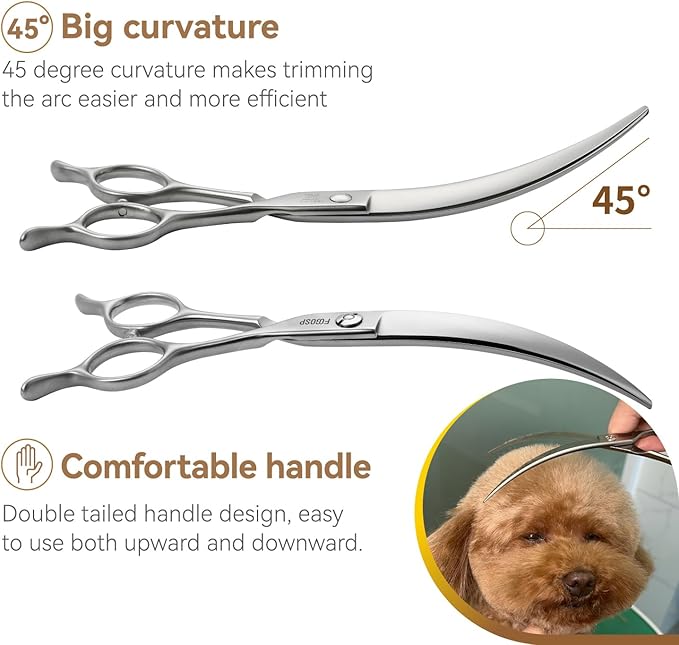 Professional 45°Curved Grooming Scissors for Dogs 7.0 in Big Arc Curved Shears for Professional Groomer Japan VG10 High-carbon Steel Right Hand Matte