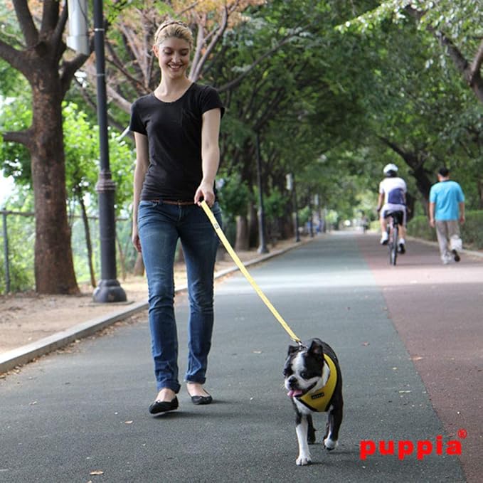 Puppia Soft Dog Harness No Choke Over-The-Head Triple Layered Breathable Mesh Adjustable Chest Belt and Quick-Release Buckle, Yellow, Medium