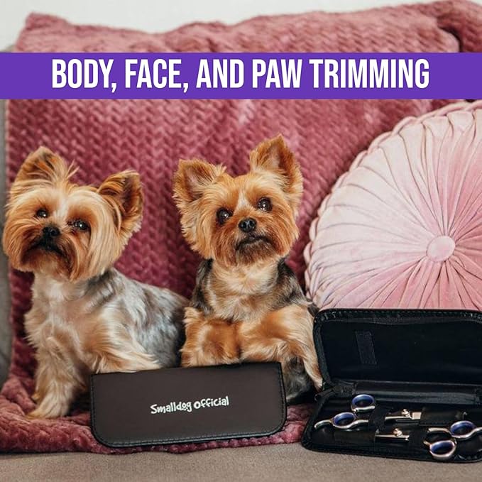 Grooming Scissors, Stainless Steel Dog Shears with Safety Rounded Tip, Set of Two Dog Scissors in a Leather Cover, Professional Pet Grooming Kit