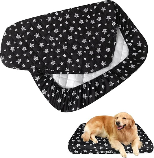 Dog Bed Covers Replacement Washable Pet Hair Easy to Remove, Waterproof Dog Bed Covers Noiseless Quilted, Pet Bed Cover Lovely Black Star Print, Puppy Bed Cover 35x44 Inches, for Dog/Cat, Cover Only