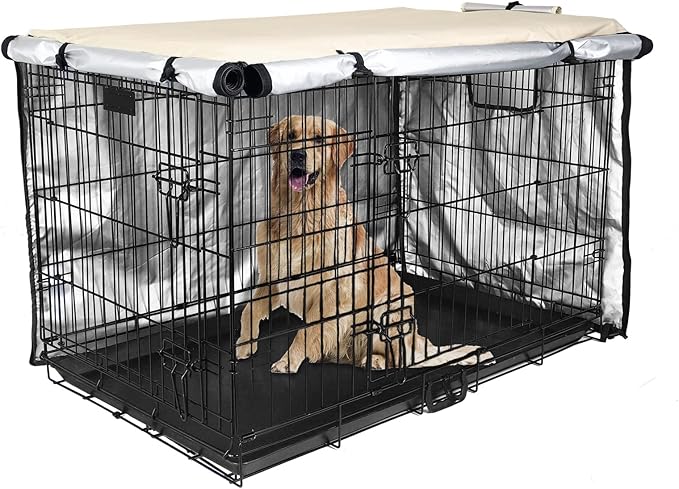 Medibot Dog Crate Cover 48 inch - Double Door, Dog Kennel Indoor, Waterproof Dog Kennel Cover with Air Vent Window, for Indoor/Outdoor Most Wire Dog Crate(Beige)