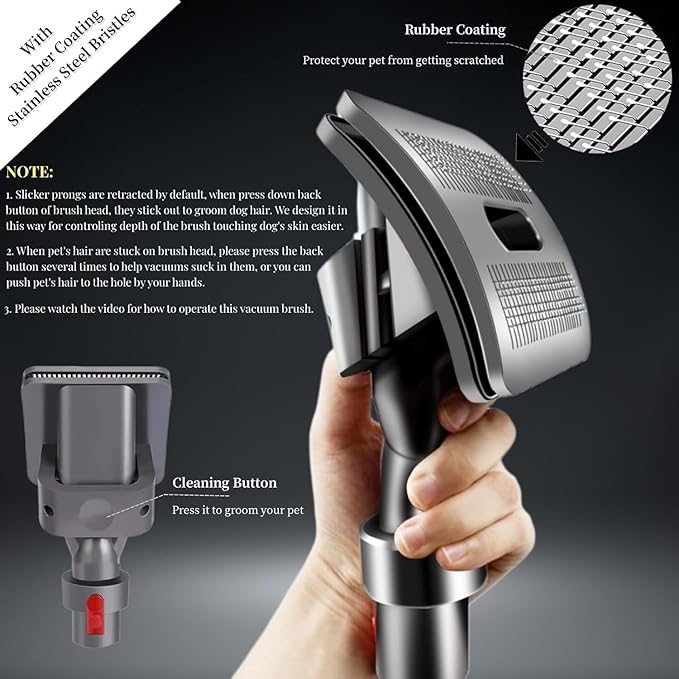 For Pet Grooming Kit Compatible with Dyson V7 V8 V10 V11 V12 V15 Vacuums with Extension Hose and Trigger lock, grey