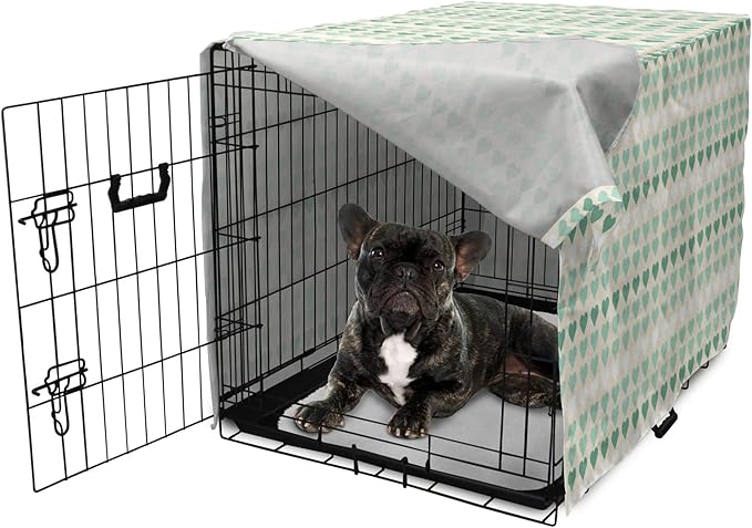 Lunarable Aquamarine Dog Crate Cover, Romantic Pattern with Heart Shapes in Rows, Easy to Use Pet Kennel Cover for Cats & Medium Dogs, 24 Inch, Champagne Laurel Green