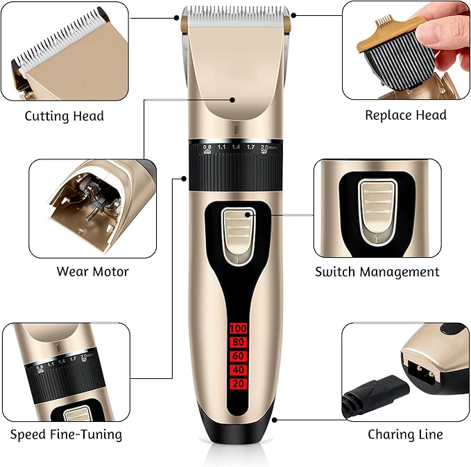 Dog Grooming Kit & Paw Trimmer-Low Noise Electric Quiet Clippers Set, Rechargeable Cordless Pet Hair Clippers for Thick Coats with Scissors & Trimmer -Professional Grooming Tools for Dogs, Cats, Pets