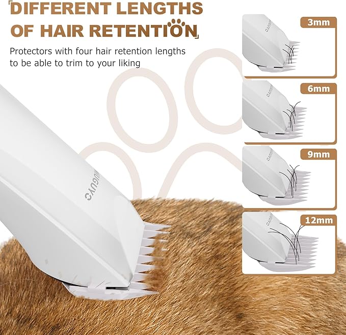 2-in-1 Dog Clipper, Dog Grooming Kit, Low Noise Rechargeable Cordless Trimmer Cat Clipper, Vacuum, Professional Electric Hair Trimmer with Comb Guides & Scissors Waterproof