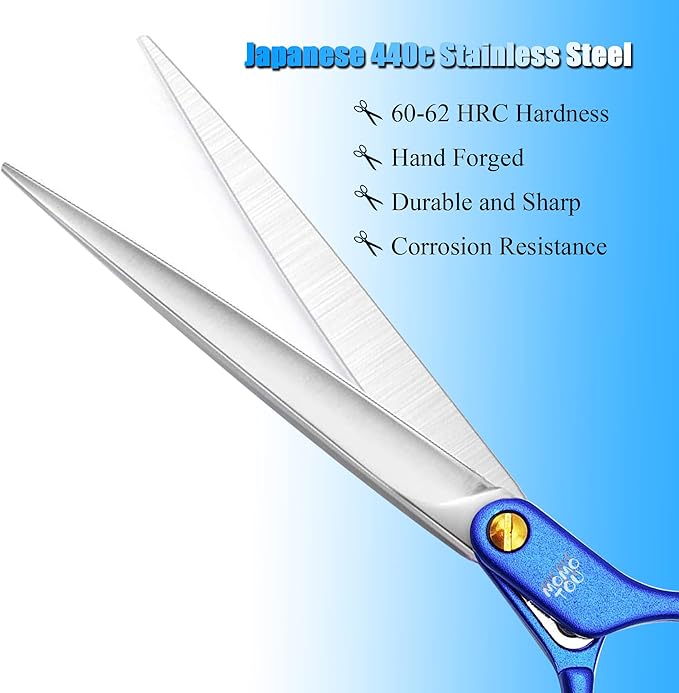 6.5'' Small Blue Straight Dog Grooming Scissors Professional Trimming Shears with Ultra-Lightweight Offset Handle 440C Stainless Steel Pet Scissors for Face and Paws