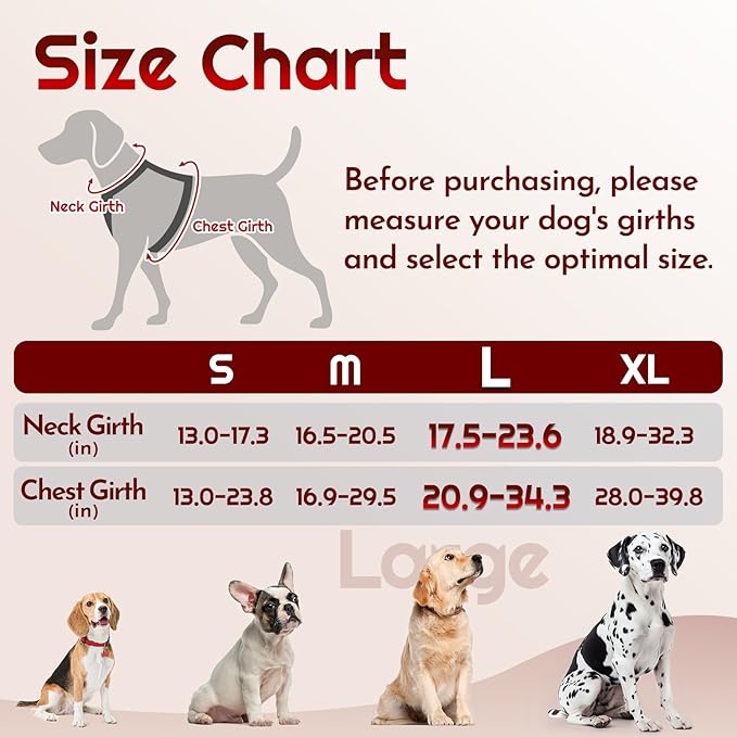 Eagloo Dog Harness for Large Dogs, Easy Wearing with 3 Buckles, Adjustable No Pull Pet Harness with 2 Rings for Walking, No Chock Reflective Soft Padded Vest with Control Handle, Black & Red, L