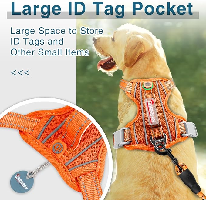BARKBAY Dog Harness No Pull with ID Tag Pocket - Heavy Duty, Reflective, Easy Control for Large Dogs (Orange,L)