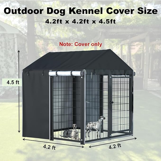 Outdoor Dog Kennel Cover,Full Coverage for 4.2'Dx4.2'Wx4.5'H Dog Cages,600d Heavy Duty Waterproof Large Dog Kennel Cover,(Kennel Not Included) Black