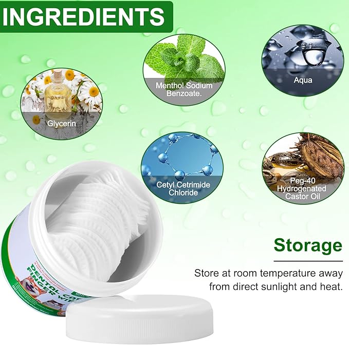 Teeth Cleaning Wipes for Dogs & Cats, Reduces Plaque & Freshens Breath Finger Wipes, Disposable Gentle Cleaning & Gum Care Pet Wipes (50PCS-Finger Cots)