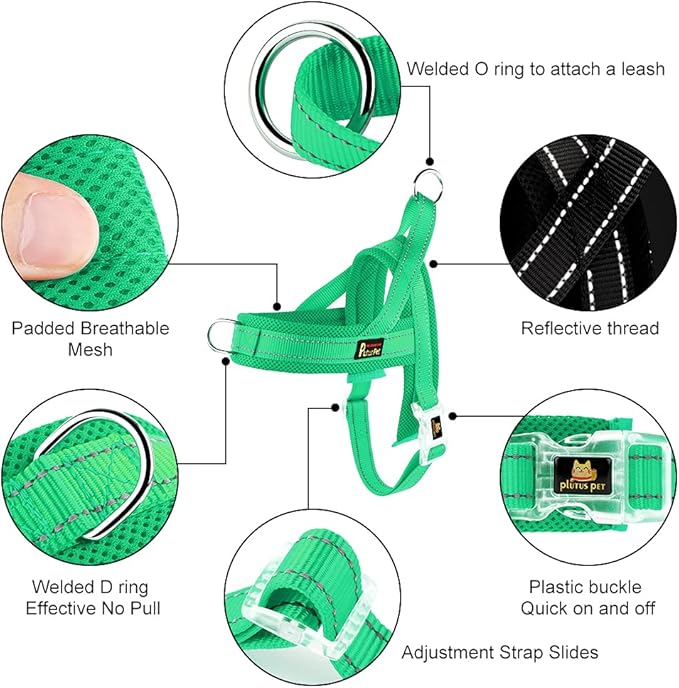 Plutus Pet No Pull Dog Harness with Breathable Mesh Padded, Adjustable Reflective Escape Proof Dog Harness, Quick Fit Dog Vest Harness for Small Medium Large Dogs(L, Green)
