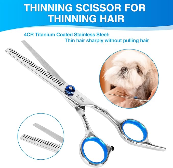 Professional Dog Grooming Scissors with Safety Round Tips, 5 in 1 Dog Grooming Scissors Kit, 4CR Stainless Steel Professional Pet Grooming Shears for Dogs/Cats, Sharp and Durable, Blue