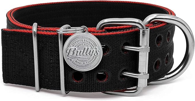 Pit Bull Collar, Dog Collar for Large Dogs, Heavy Duty Nylon, Stainless Steel Hardware (XXXL, Black with Red Trim)